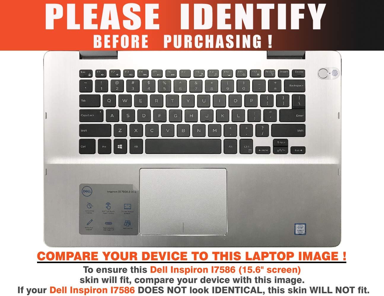 Decalrus - Protective Decal for Dell Inspiron i7586 / 7586 (15.6" Screen) Laptop Silver Texture Brushed Aluminum Skin case Cover wrap BAdellInspiron15_I7586Silver