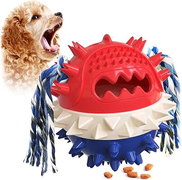 ALENXUA Suction Cup Dog Toy,self Play Tug of War Dog Toys and Chewing Rubber Ball Dog Rope Toys Chewing Teeth Cleaning Interactive Pet and Food Dispensing Ball Toys red-Blue,Cordless
