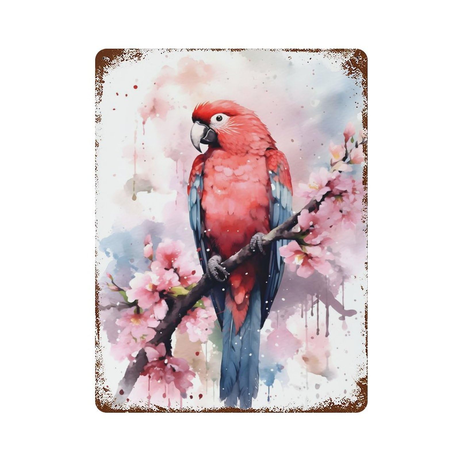 Garage Style Parrot Watercolor Aged Metal Wall Plaque 15.7"x11.8", Farmhouse Wall Decor for Bar And Workshop