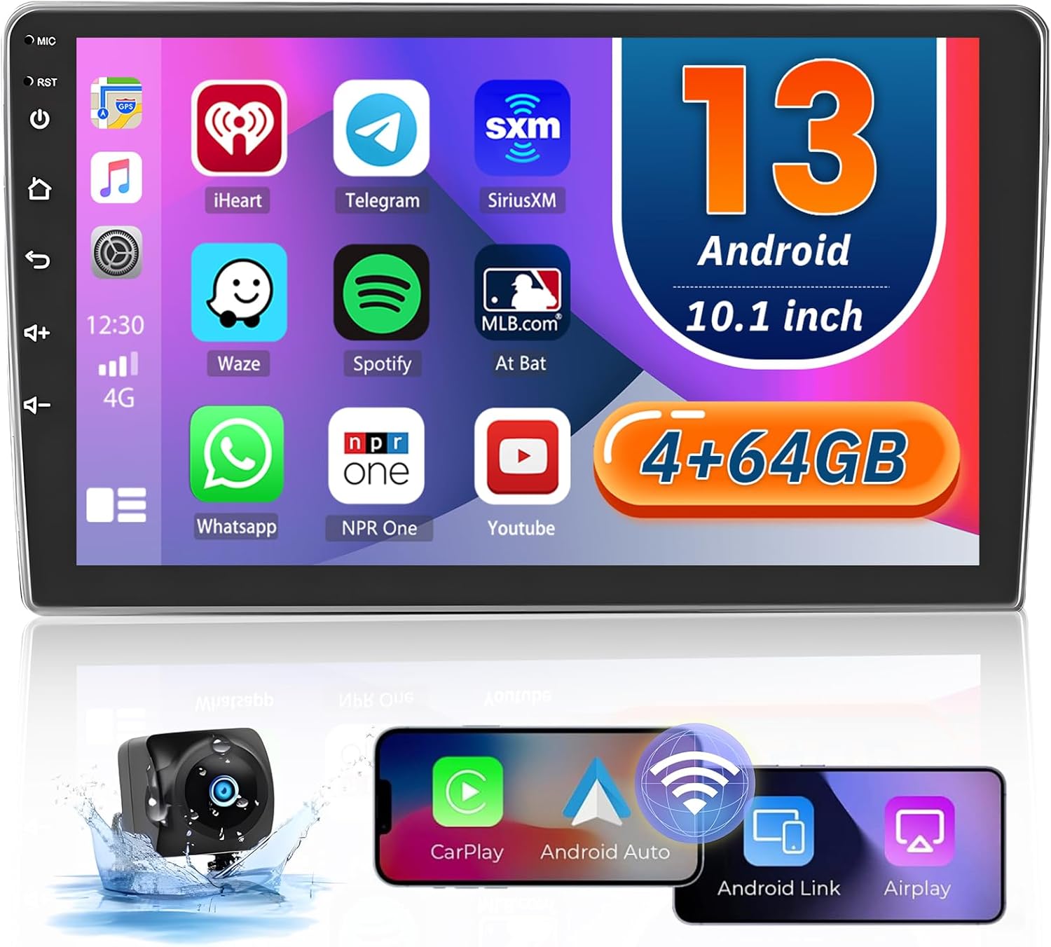 Hikity 4+64GB Android Car Stereo Double Din 10.1 Inch Touch Screen, Carplay Android Auto Radio with GPS Navigation/Mirror Link/Bluetooth/DSP+AHD Backup Camera Hikity 4+64GB Android Car Stereo Double Din 10.1 Inch Touch Screen, Carplay Android Auto Radio with GPS Navigation/Mirror Link/Bluetooth/DSP+AHD Backup Camera