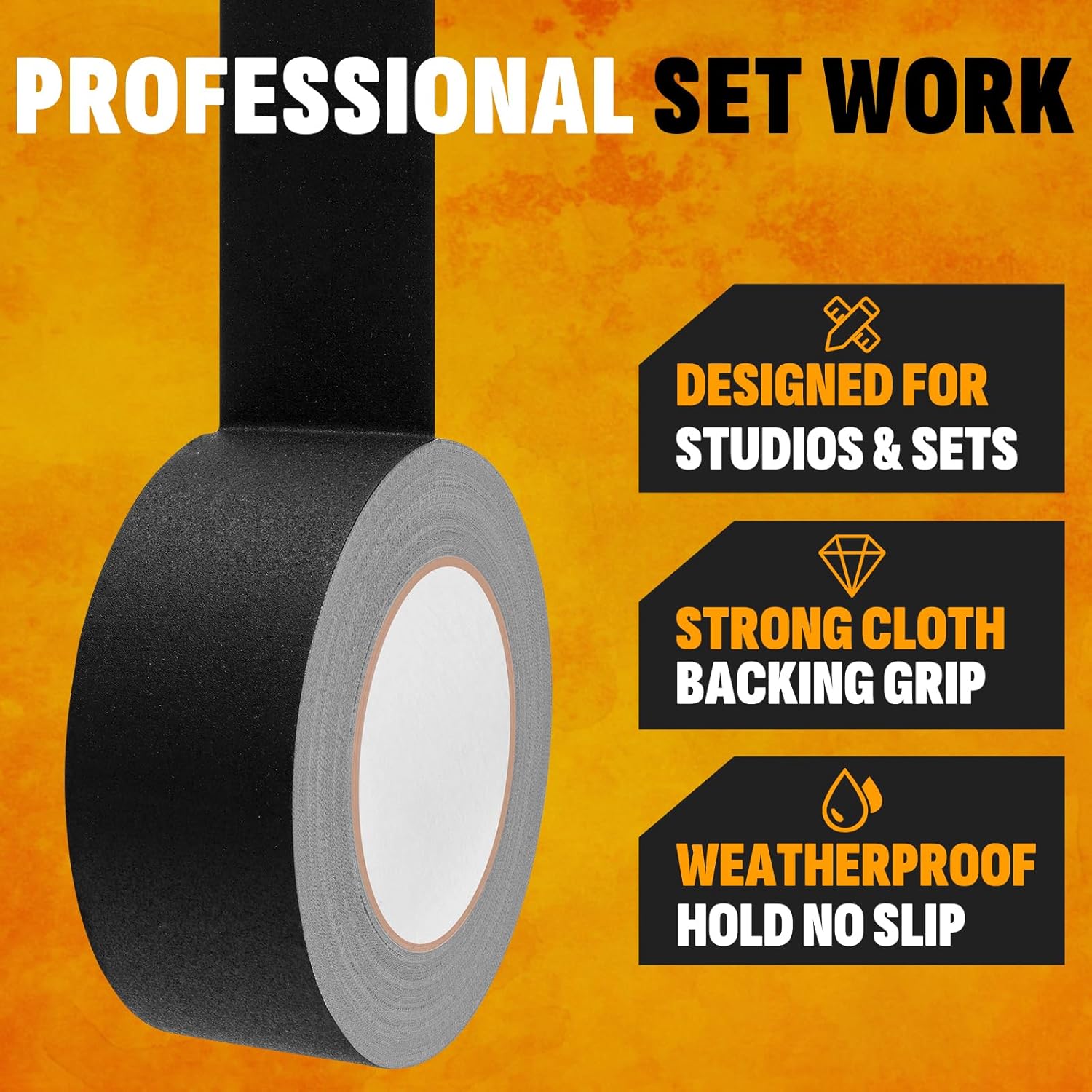 Gaffers Tape 10 Pack, Black Gaff Tape 2" x 30 Yards (11 Mil), Professional Grade, Non-Reflective Matte Finish, Strong Hold, Easy Tear, Residue-Free Floor Tape for Electrical Cords – 300 Yards Total