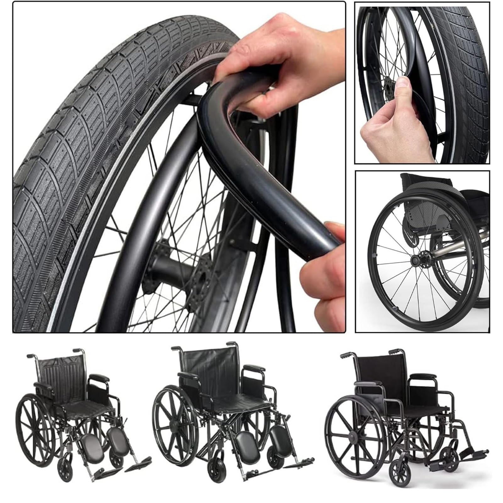 Cubiertas de silicona resistentes al desgaste para llantas de silla de ruedas de 20, 22 y 24 pulgadas, agarres antideslizantes para ruedas traseras, funda protectora para empujar manualmente, para cua