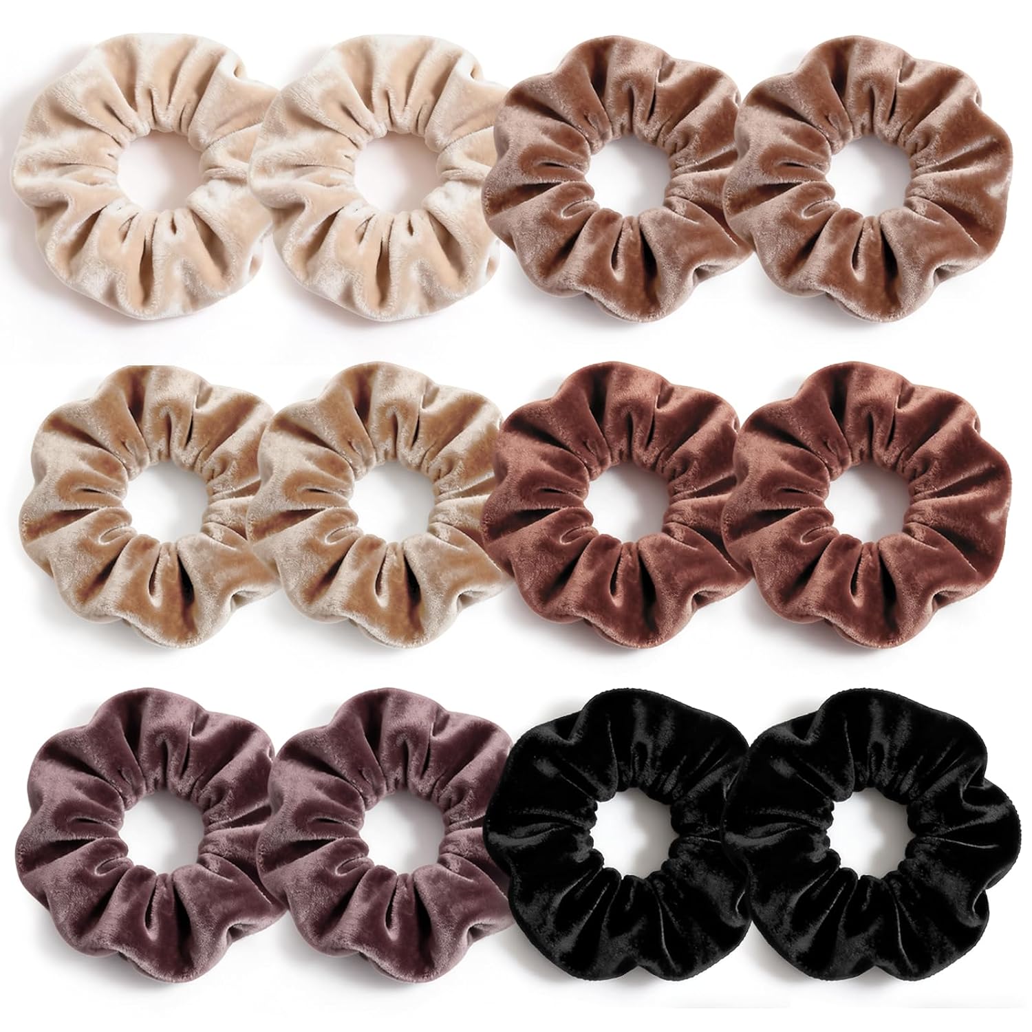 Scrunchies for Women, 12 Pcs Neutral Brown Tones Velvet Scrunchies - Classic Thick Elastic Hair Ties for a Soft Ponytail