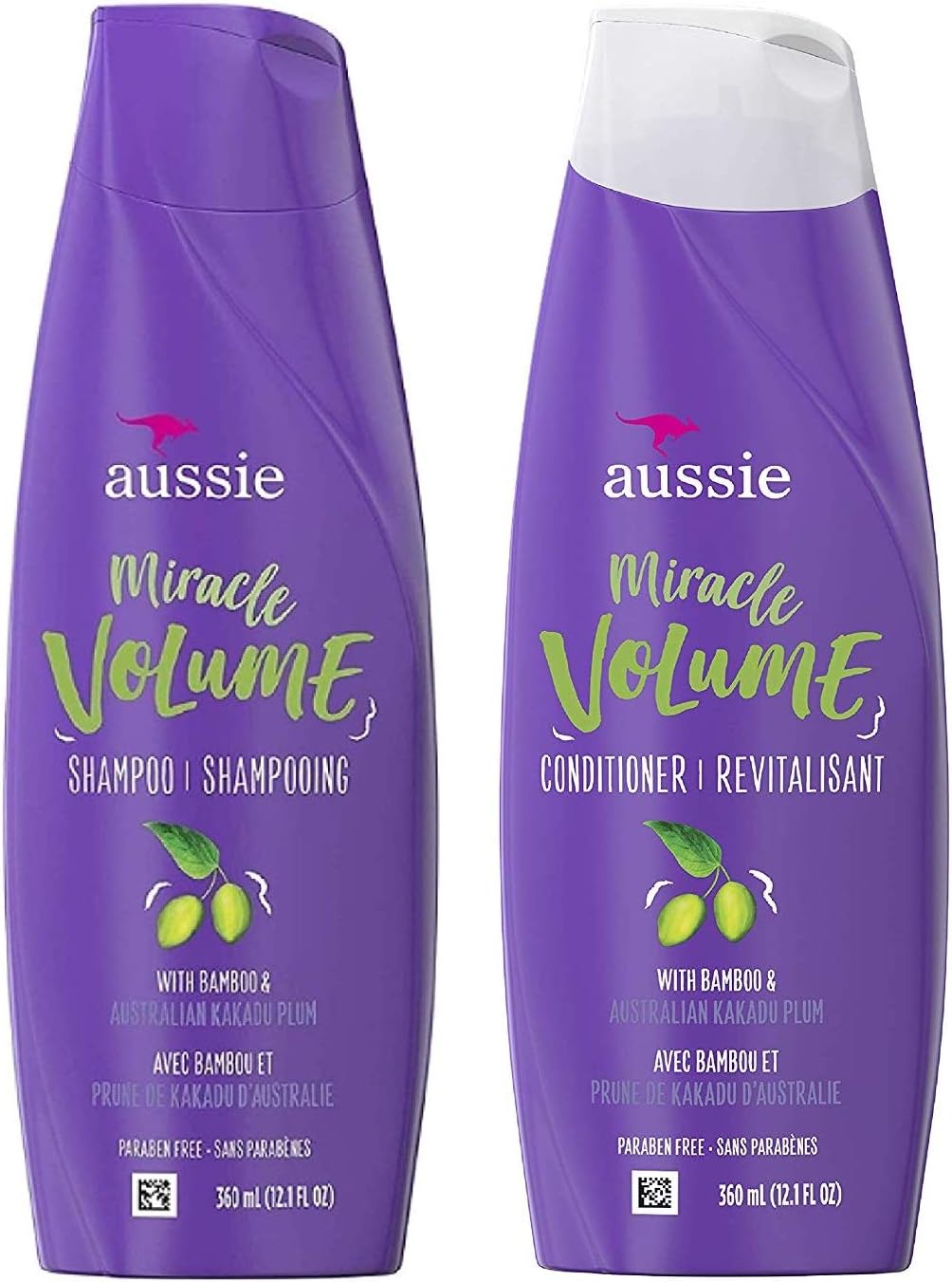 AussieMiracle Volume Shampoo & Conditioner, 360ml each - Bundle Pack - For Fine Hair - Paraben-Free - With Bamboo & Australian Kakadu Plum