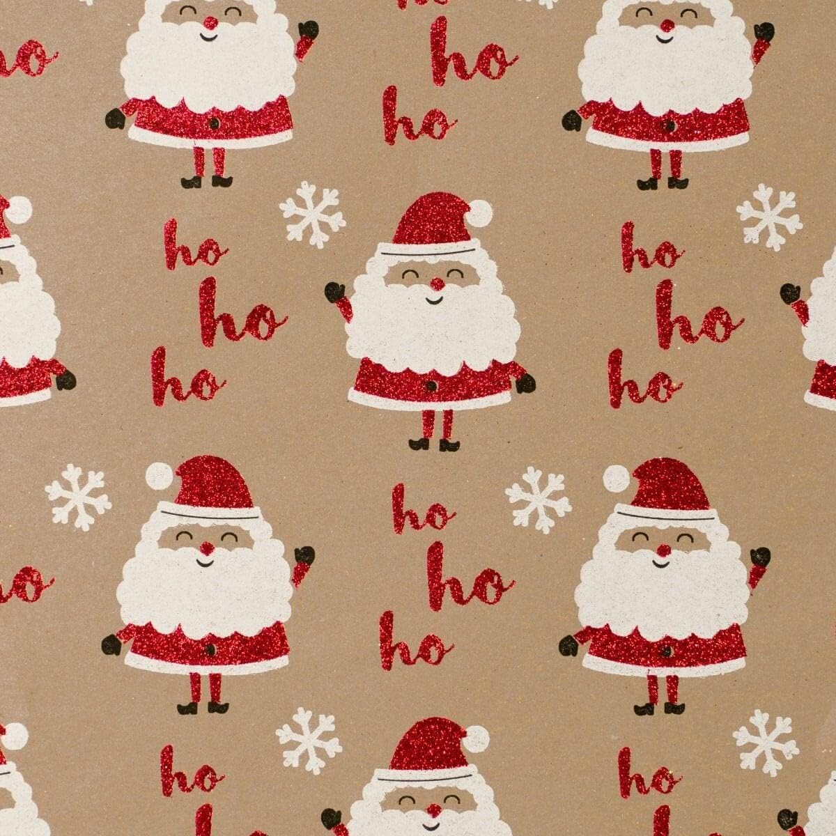Bags of Room - Glitter Kraft Paper Gift Wrap Roll - 2M - Lapland Ho Ho Santa