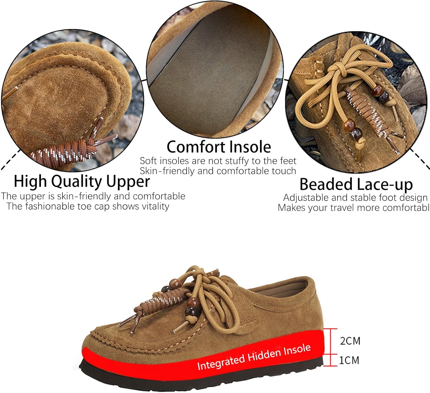 Women's Suede Beaded Moccasins Loafers Fashion Comfortable Round Toe Lace Up Soft Sole Slip On Flats for Casual Daily Work Walking Shoes - Image 5