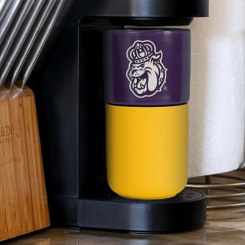 Miniatura 251 de Rico Industries NCAA Miami of Ohio Redhawks - Vaso de cerámica de 16 onzas con agarre de silicona, grabado láser profundo, diseño de color negro