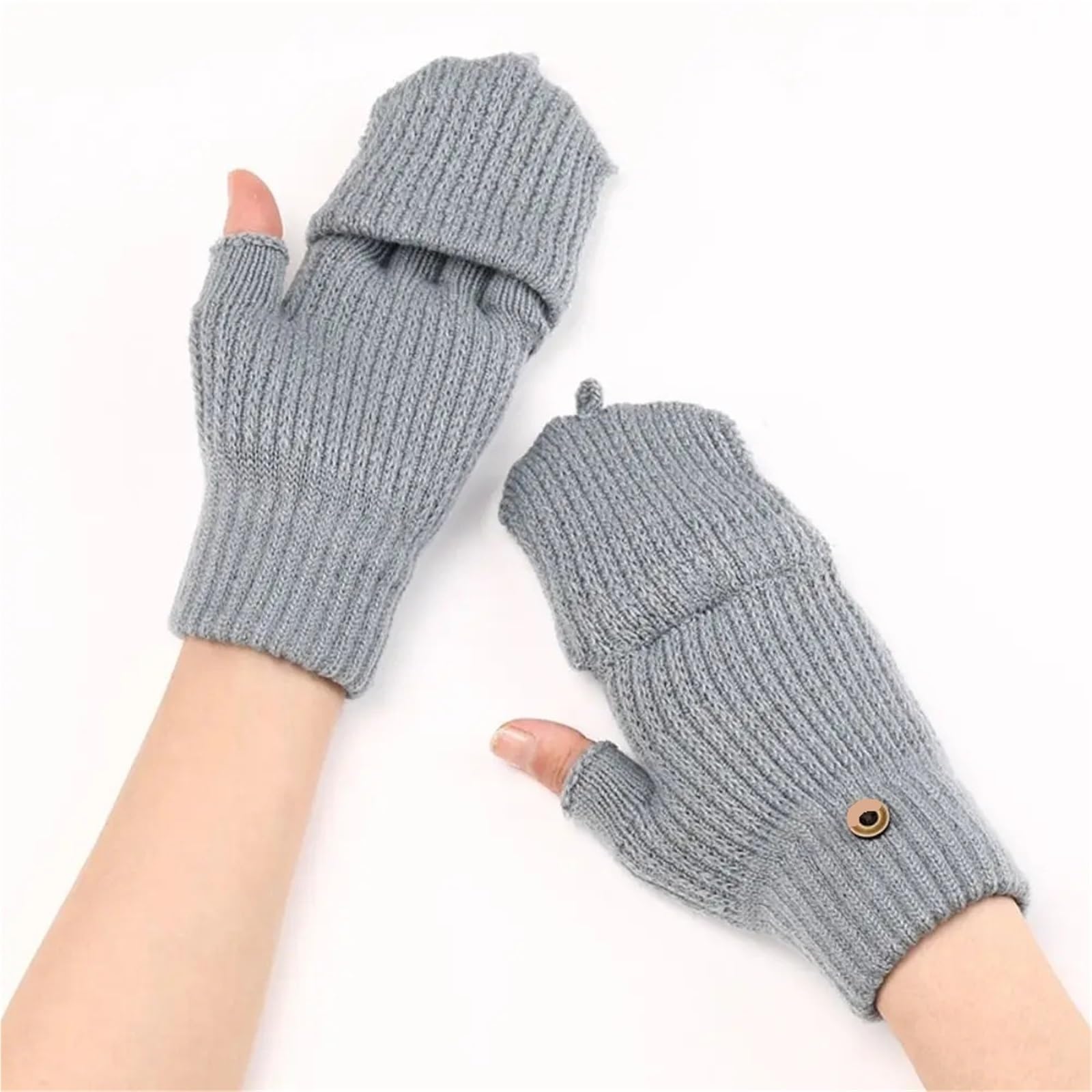 2 pares de guantes punto gruesos con tapa, expuestos Color sólido, manoplas suaves ganchillo sin dedos, cálidas invierno