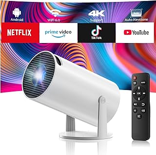 Proyector con WiFi y Bluetooth, mini proyector, soporte 4K 1080P, proyectores de película inalámbricos portátiles, pantalla giratoria de 220°, pantalla Keystone automática compatible con HDMI/iPhone