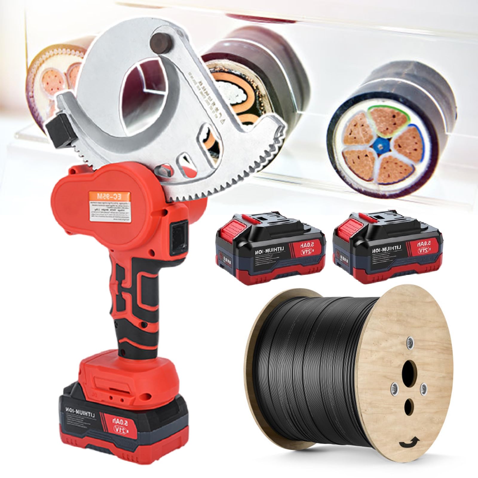 TIANQIHAO Rechargeable Cable Cutter With Led Digital Display, Hydraulic Cable Cutter, Electric Ratchet Cable Cutter, Cable Cutting Tool, Wire Cutting Tool For Armored Cu/Al Cable,95M