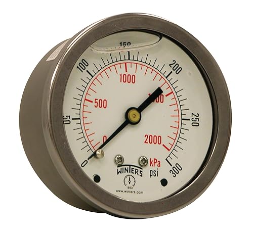 Miniatura 1 de Winters 2-12" Tamaño del dial, Medidor de presión industrial lleno de líquido, internos de latón, caja de acero inoxidable 304, doble escala 0-300