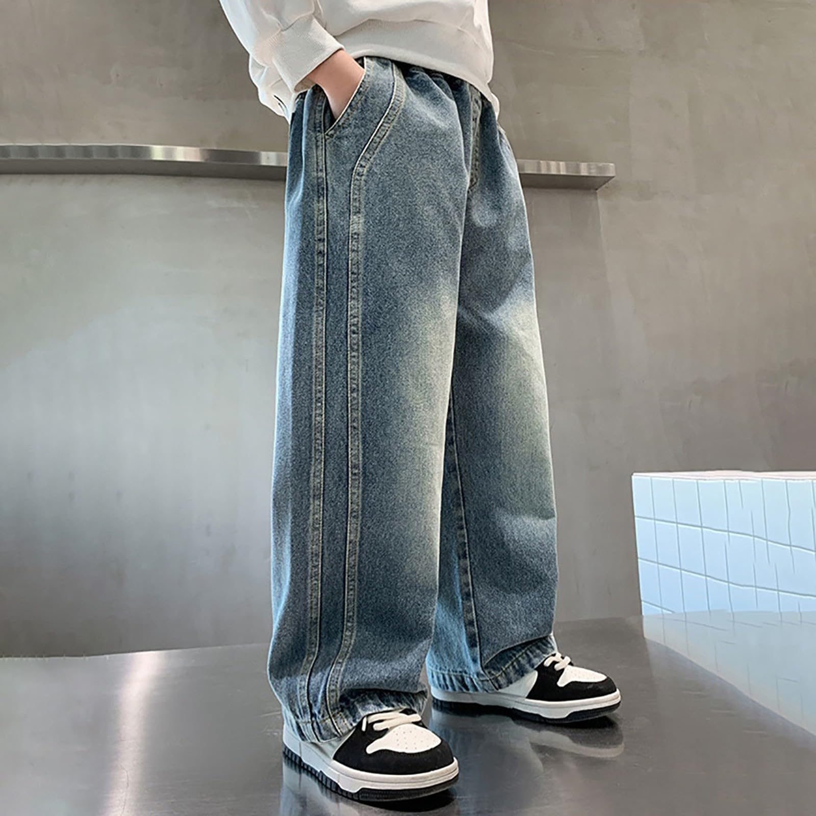 Générique Jean Large Enfant GarçOn - Jeans pour garçons - salopettes décontractées de printemps pour garçons - pantalons à jambes droites et larges