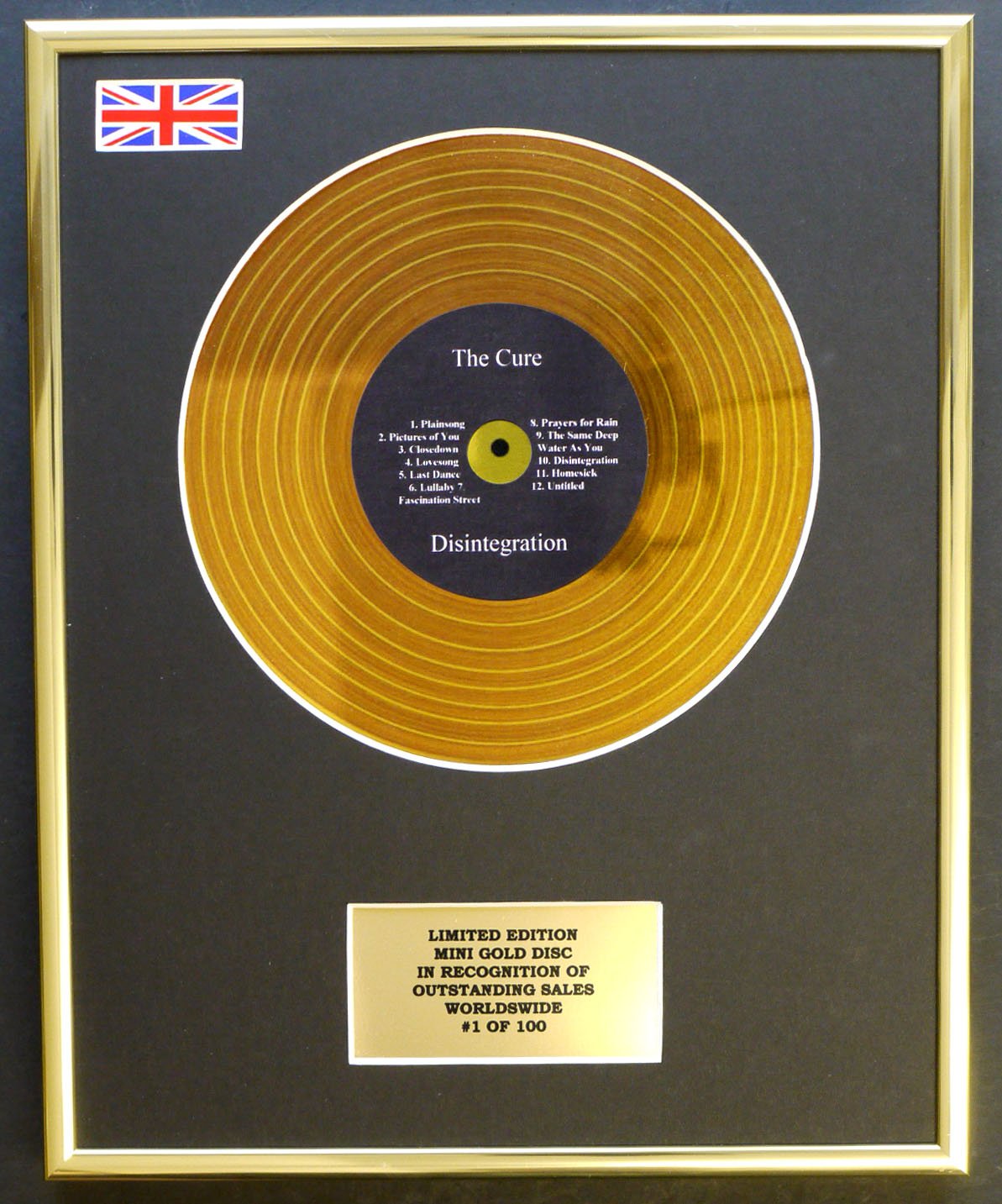THE CURE/MINI GOLD DISC DISPLAY/LIMITED EDITION/COA/DISINTEGRATION