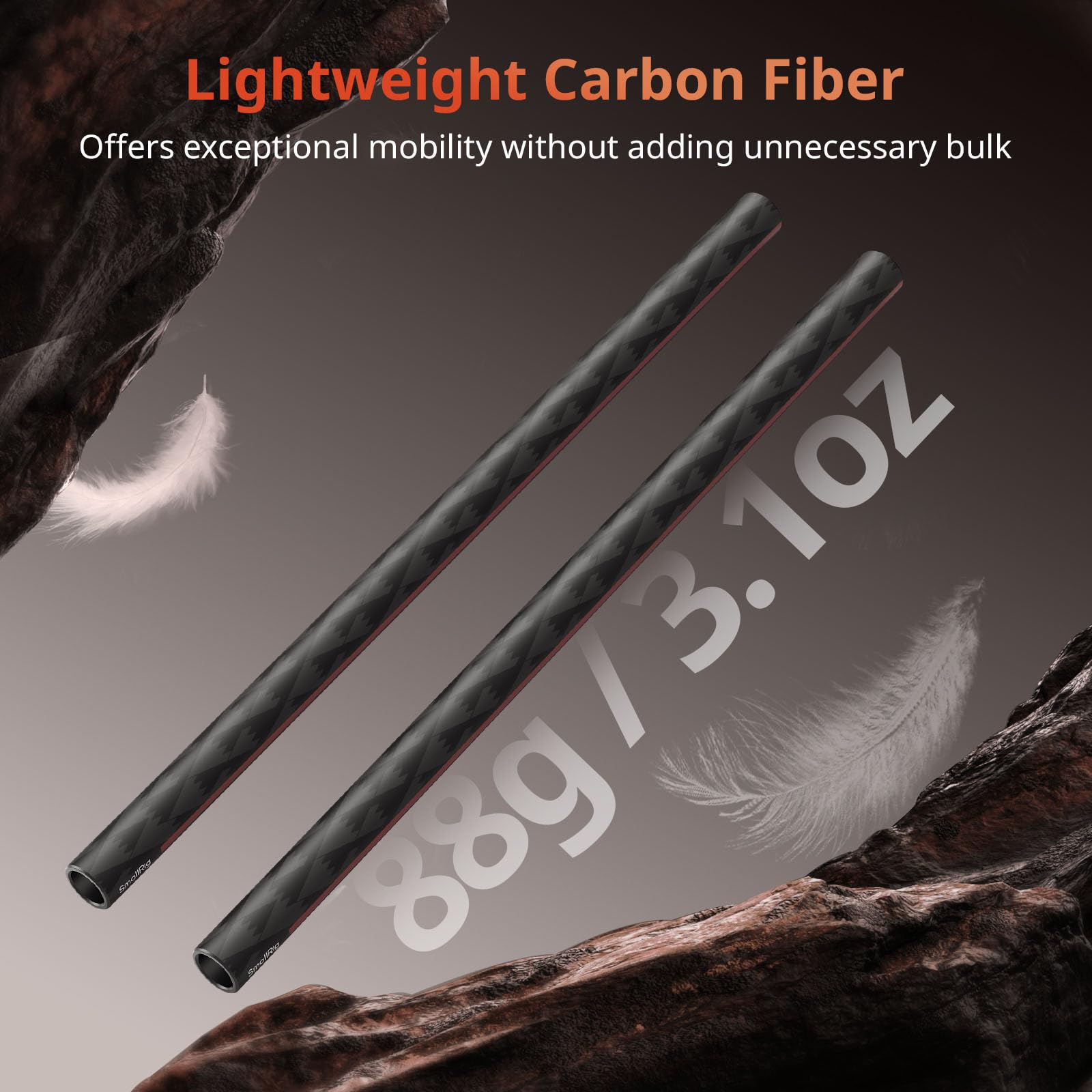 SMALLRIG Aste in fibra di carbonio da 15 mm (coppia, 12") 5212