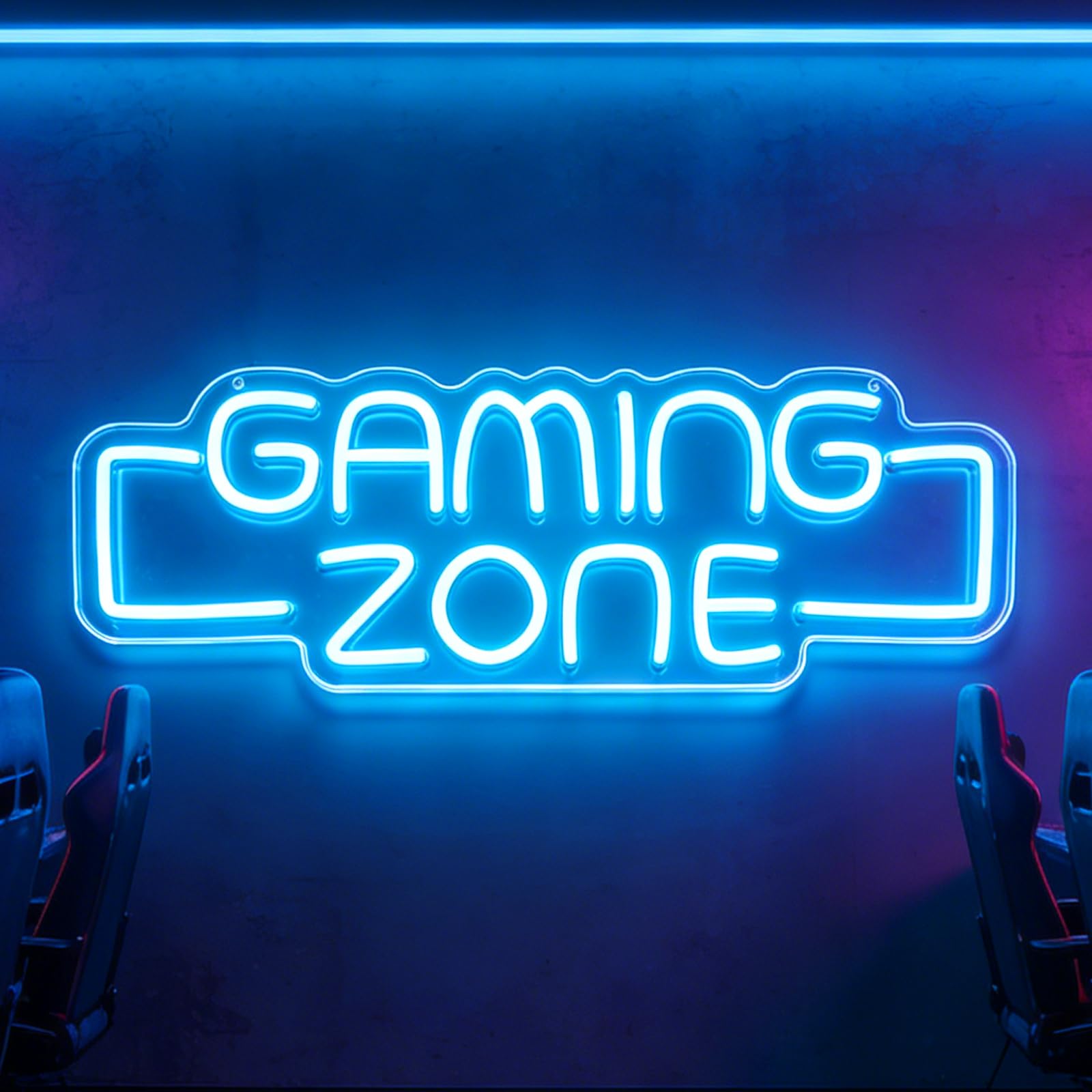 Gaming Zone Neon Sign Ice Blue Letter Light Up Sign for Wall Decor USB Powered Acrylic LED Light Dimmable with Hanging Chain Wall Art for Game Room Bedroom Game Hall Decoration Birthday Gift