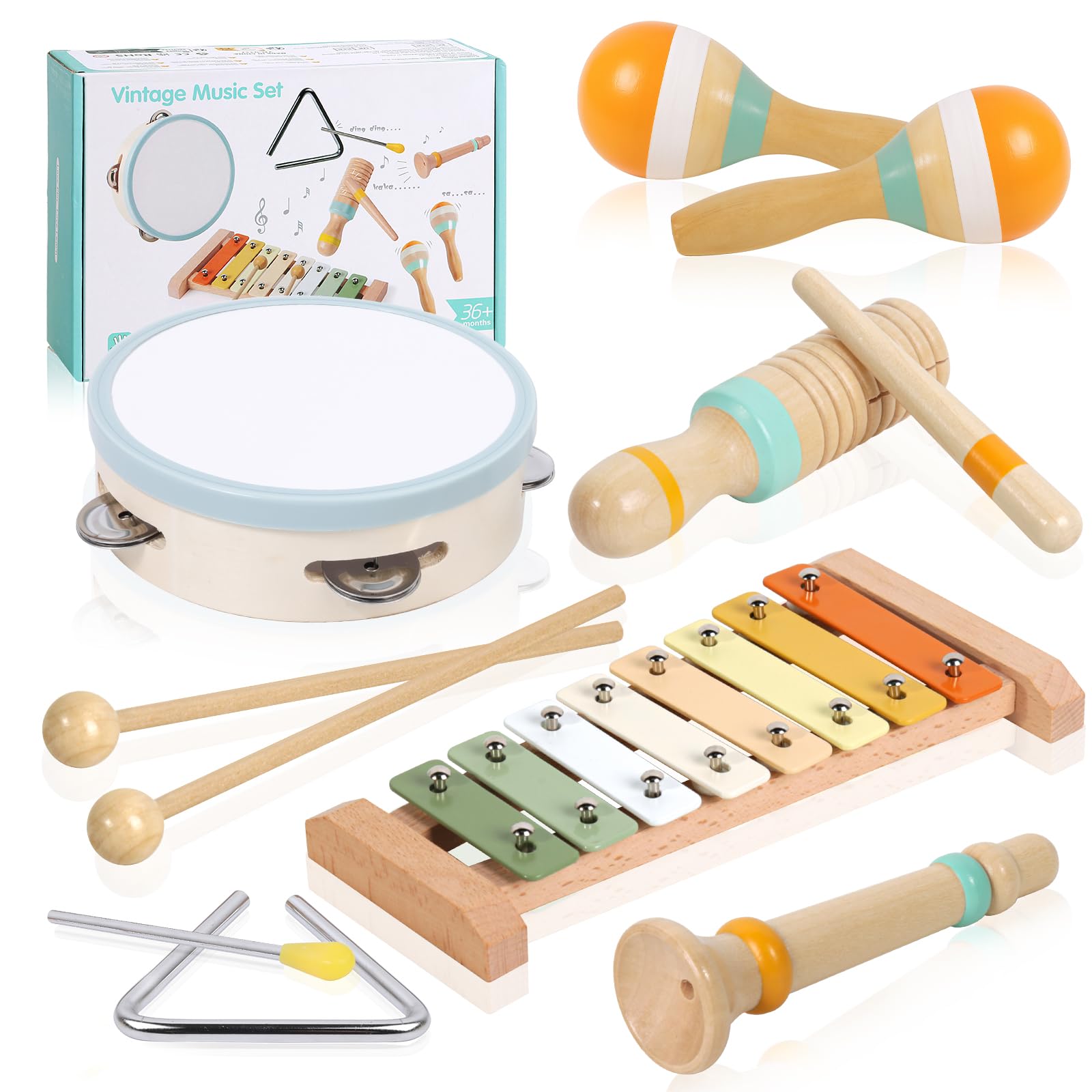 Strumenti Musicali Bambini, Giochi Montessori Sensoriale in Legno, Tamburo Bambino Xilofono Maracas, Tambourine Percussioni Giochi Bambini, Natale e Compleanno Regalo Bambino 1 2 3 Anno