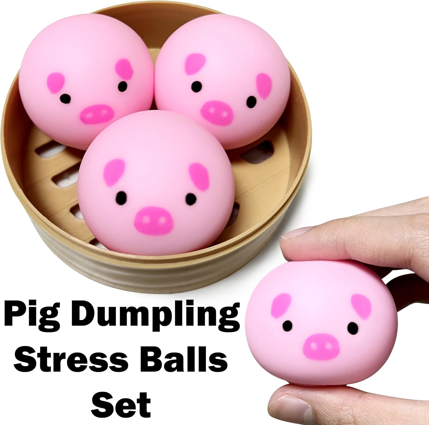 ZTATU Mini Pig Dumpling Squishy Fidget Toys (3 Pack) Sensory Stress Toys for Adults, Squishy Dough Ball Party Favors, Stress Relief Gifts, Easter Basket Stuffer