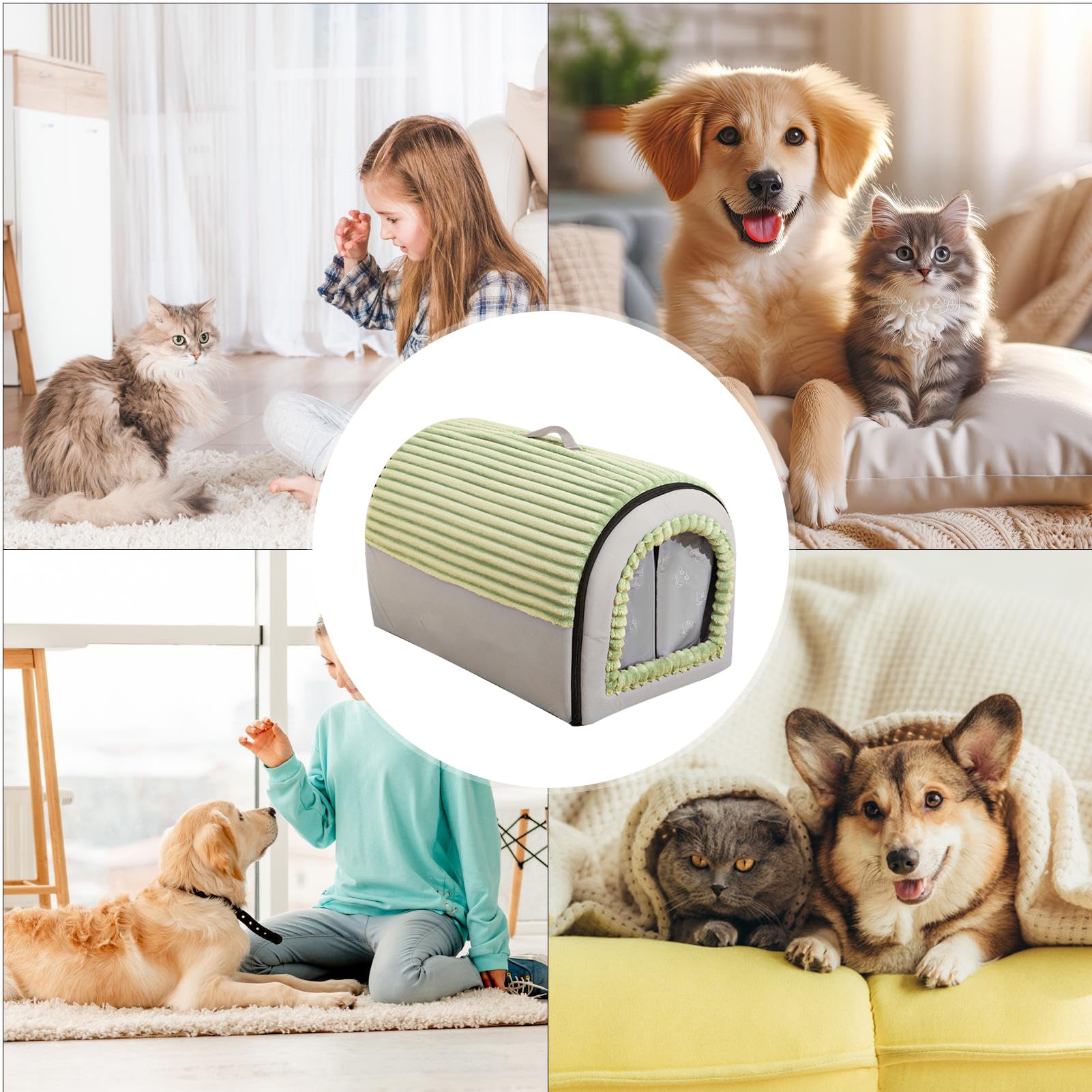 سرير قطط مغلق، عش للحيوانات الاليفة قابل للازالة - سرير منزل للقطط قابل للغسل - للجراء والحيوانات الصغيرة في المنزل وغرفة المعيشة وغرفة النوم ومنطقة اللعب والشقة