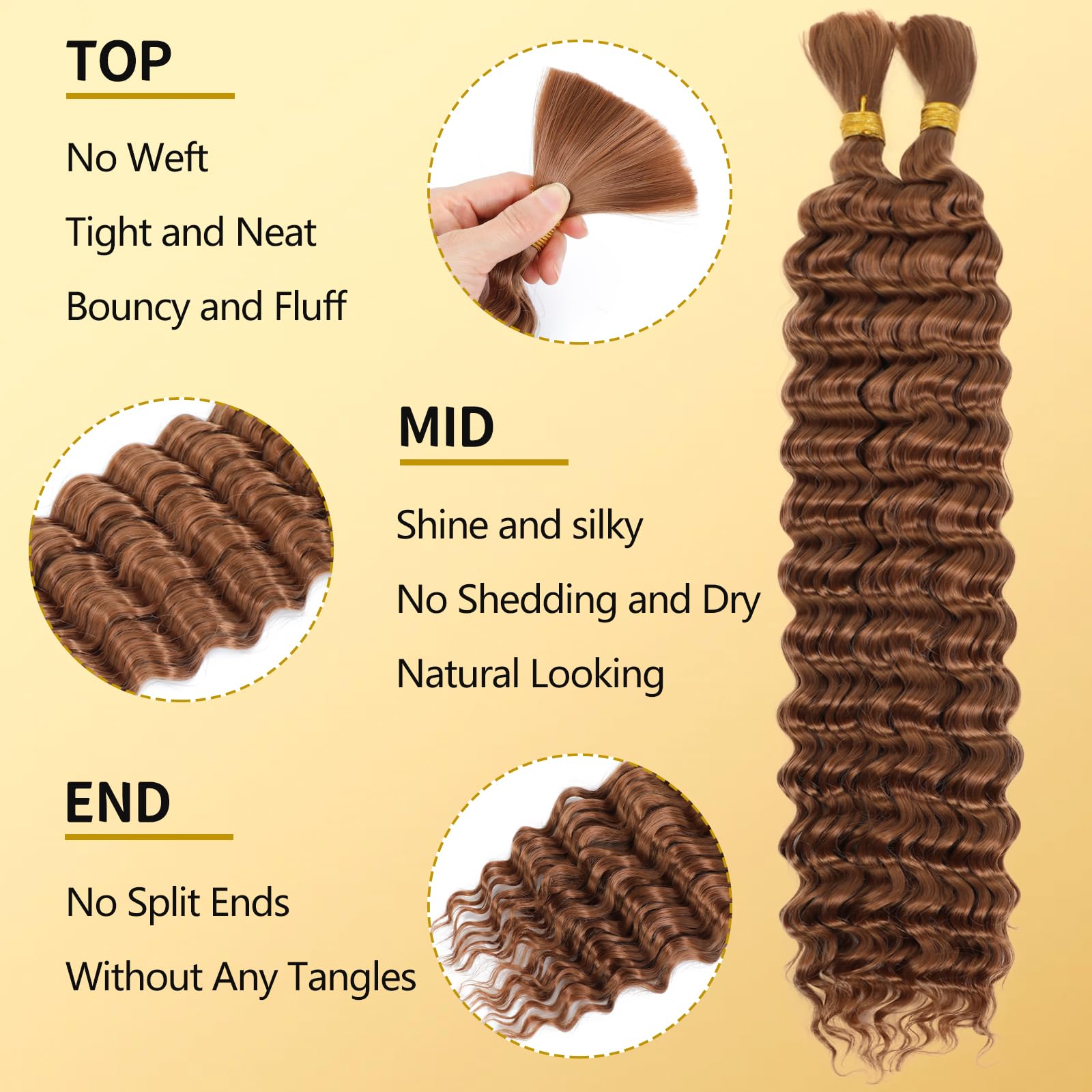 LPARMJIT Deep Wave Bulk hair for Braiding 18 inch 2 Bundles/Pack No Weft for Braiding Wavy Synthetic Braiding Hair Extensions for Boho Braids (30# - Image 3