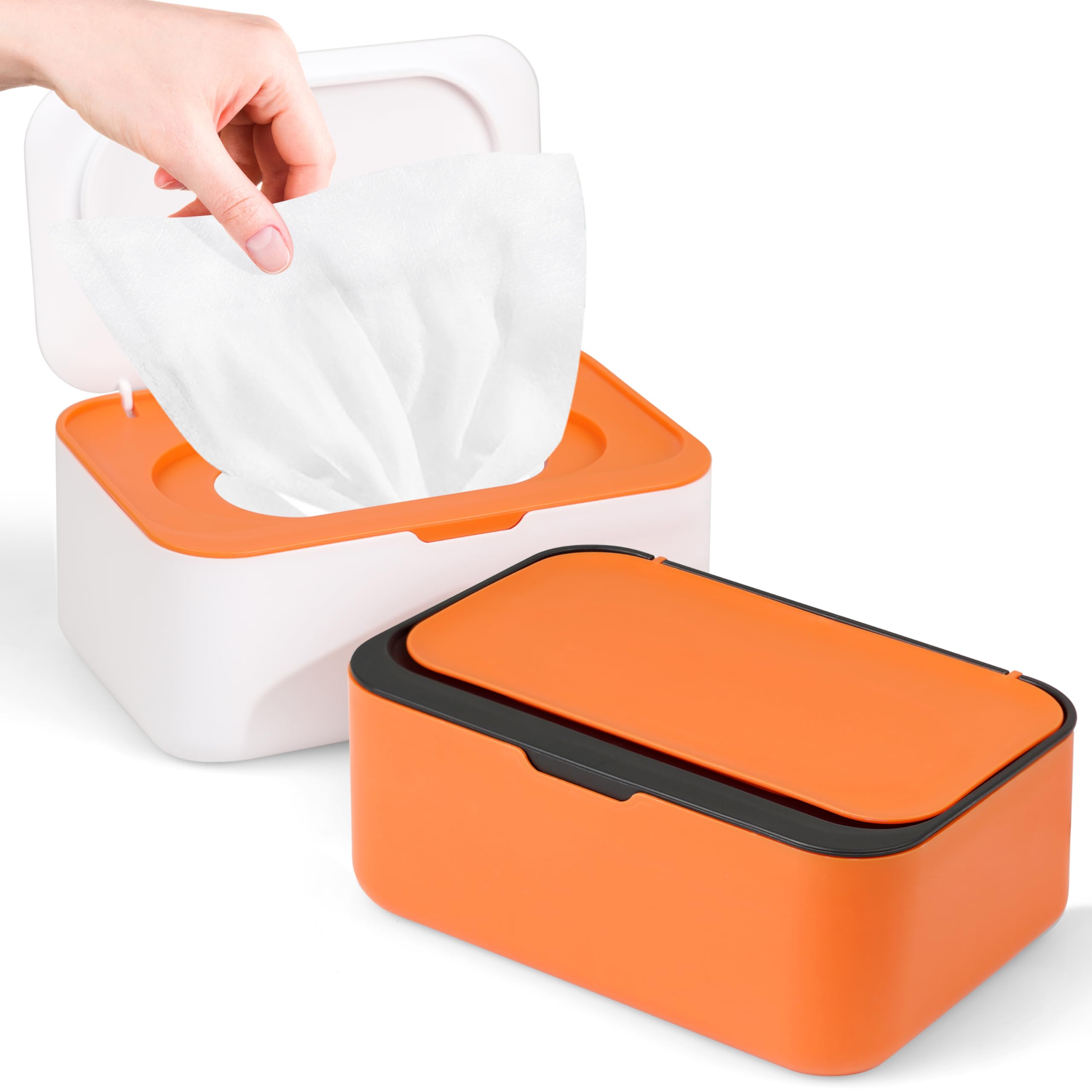 2Pcs Wipe Dispenser, Reusable Baby Wipe Holder Refillable Wipes Container, Easy Open & Close Wipes Pouch Case with Lid for Bathroom Baby Nursery