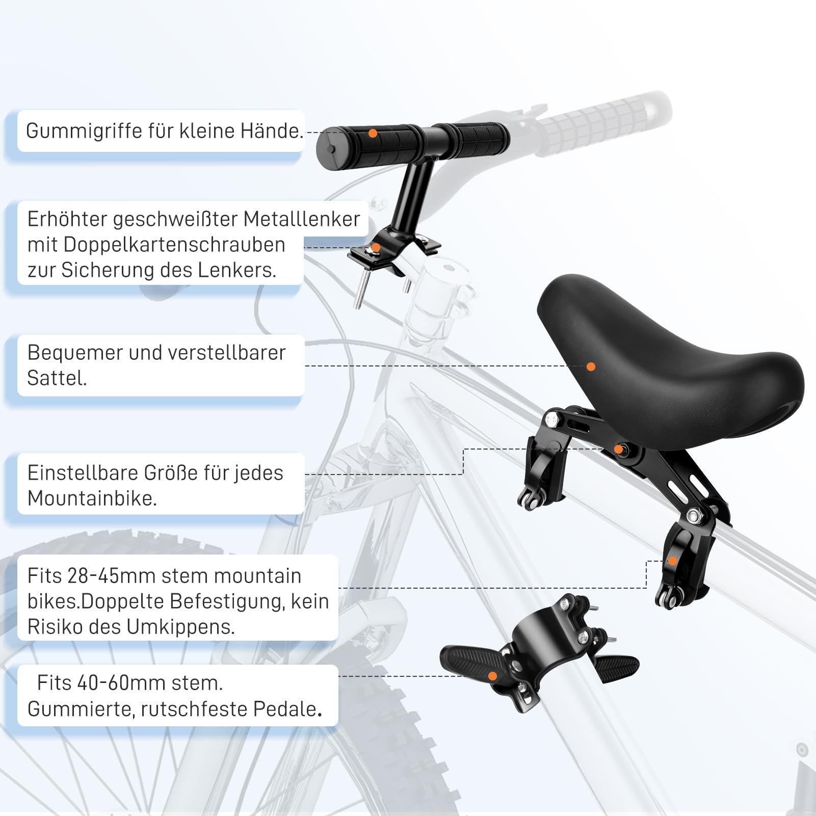 GSLuu Siège enfant de vélo pour enfant - ontage avant - Jusqu'à 40 kg