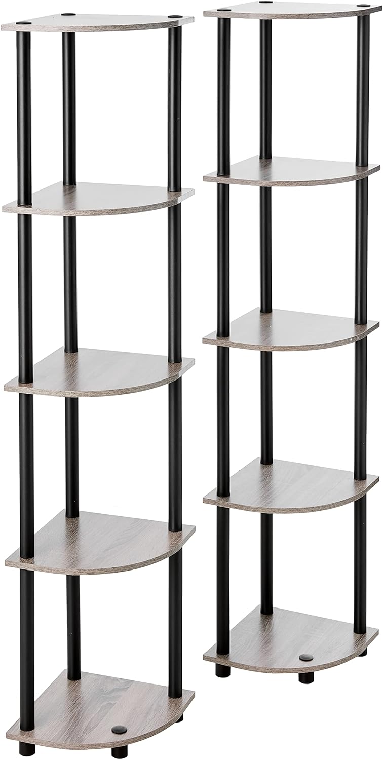 furinno turn-n-tube 5 tier corner display rack 2 pack, french oak grey/black french oak grey/black display rack