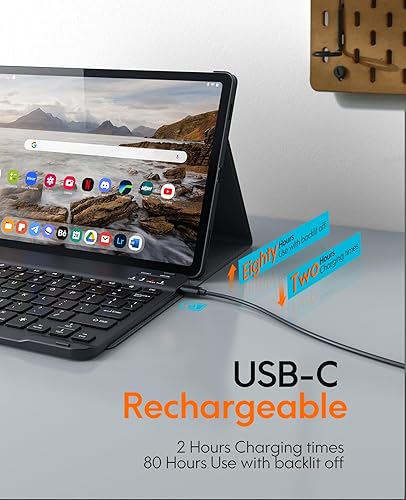 Miniatura 5 de CHESONA Funda de teclado para Samsung Galaxy Tab S9 de 11 pulgadas, teclado Bluetooth desmontable magnético con retroiluminación de 7 colores, funda