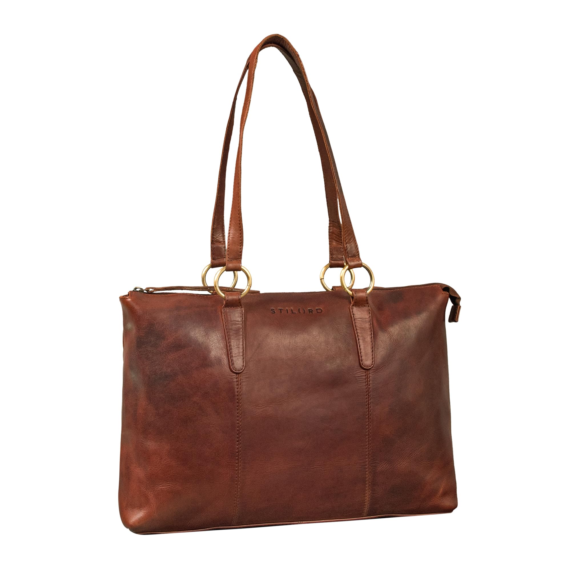 STILORD Pelin Bolso Shopper Mujer de Piel Genuina Grande - Bolsos Bandolera Cuero Bolso de Hombro Tote Bag Shopper Bolso de Mano Bolso Portátil Mujer 16 Pulgadas Color:Porto - marrón