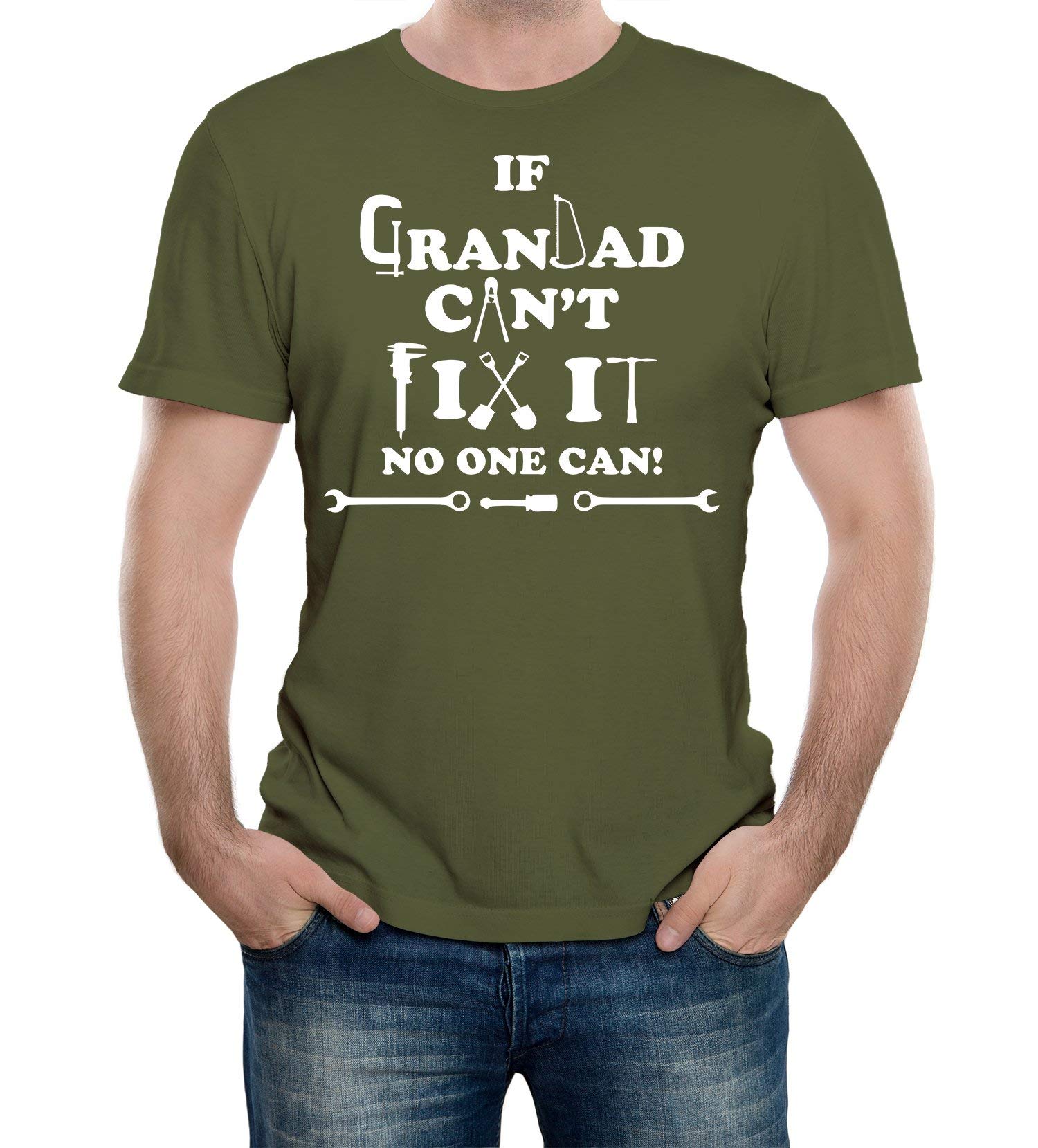 Reality Glitch If Grandad Cant Fix It T-Shirt Military Green