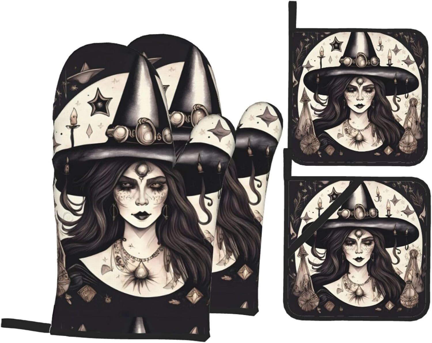 Magic Witch Witchcraft Bohemian Kitchen baking four piece set, fit for cooking and baking, oven, microwave, and outdoor barbecue