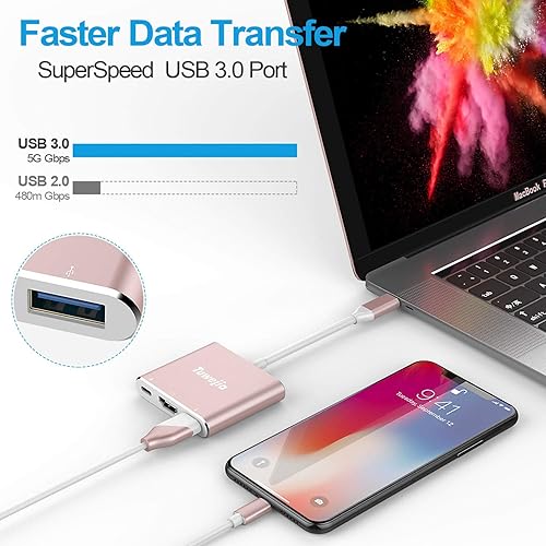 Miniatura 11 de Tuwejia Adaptador multipuerto USB C a HDMI USB 3.1 Gen 1 Thunderbolt 3 a HDMI 4K Video Converter/USB 3.0 Hub Port PD Puerto de carga rápida con gran