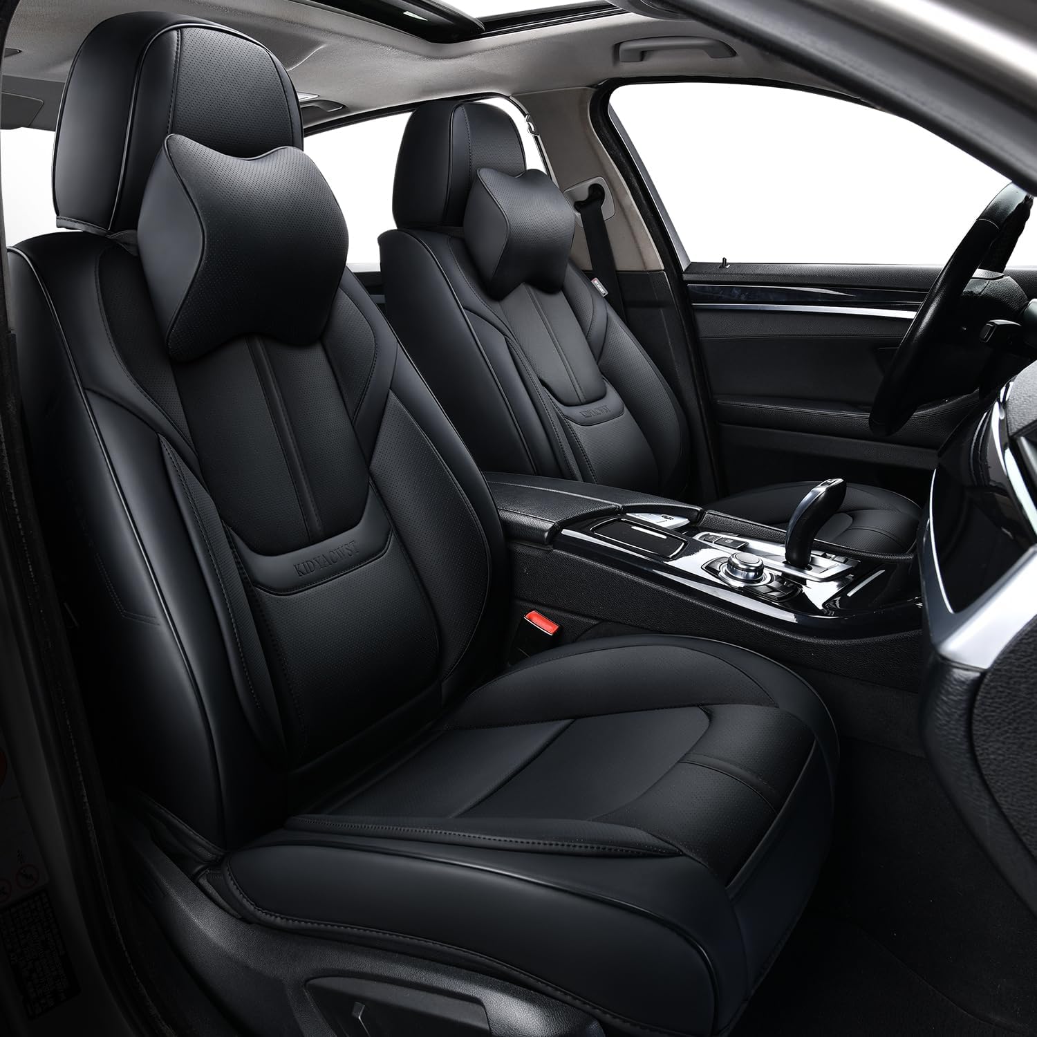 Auto Car Seat Covers Accessories Front Seat Leather Cushion Protector Breathable Waterproof Seat Cover for Cars Universal Fit (Black, Front Pair)