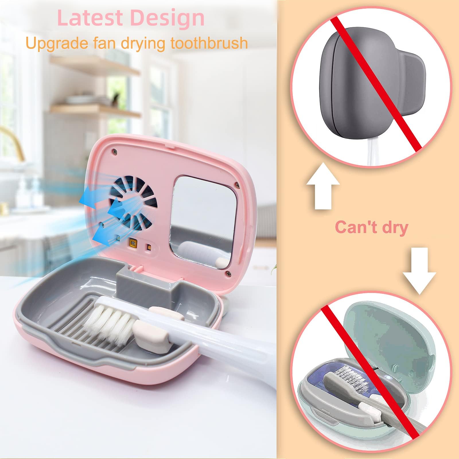 Funda de viaje para cepillo de dientes, funda de viaje para cepillo de dientes con función de secado al aire, contenedor de viaje portátil recargable con soporte para el hogar y viajes,