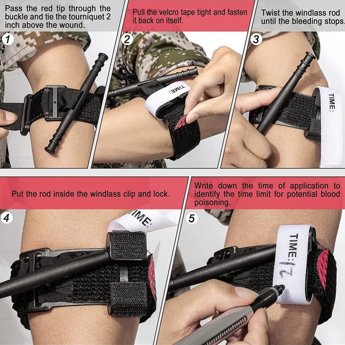 Tourniquet, kit medico laccio emostatico, emergency kit, 2 Pezzi laccio emostatico con asta in nylon rinforzata 65cm, Kit pronto soccorso per escursioni, sport e outdoor