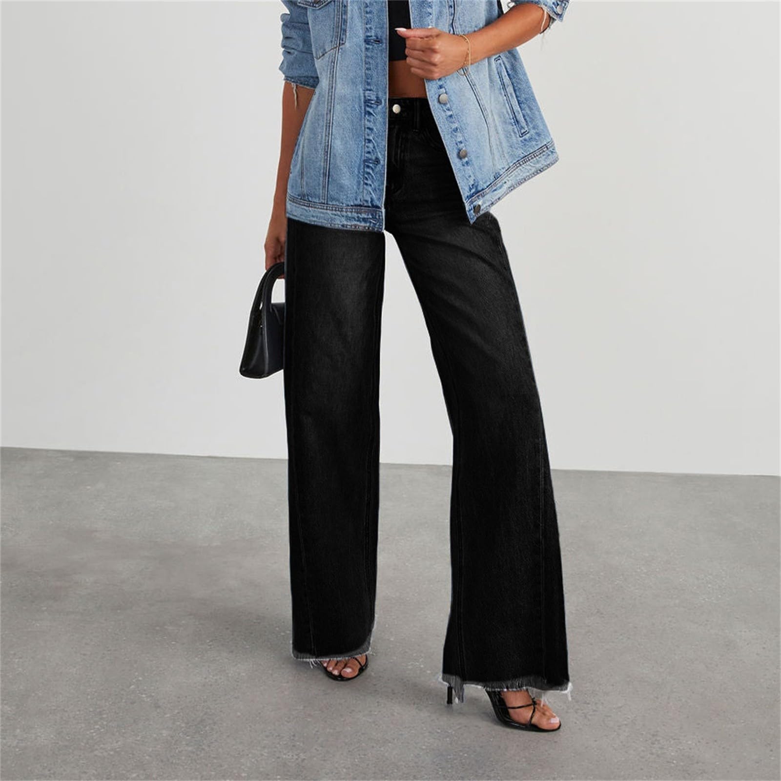 Generisch Jean droit pour femme - Stretch - Taille haute - Pantalon de loisirs chic vintage - Y2K Streetwear Basic - Jean décontracté - Grandes tailles - Pantalon de jogging baggy - Pantalon