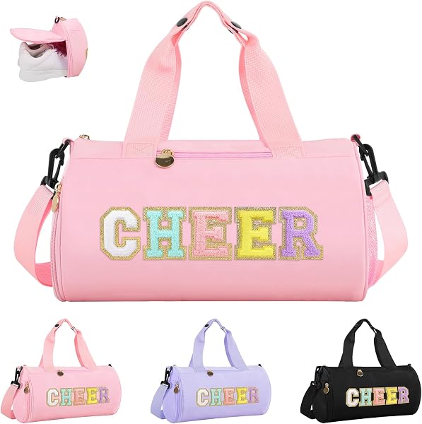 ガールズチアリーダーギフト用チアバッグ、パーソナライズされたチアリーディングスポーツジムダッフルバレエダンスバッグ、かわいいシェニール文字バッグ, ピンク, Medium - 1