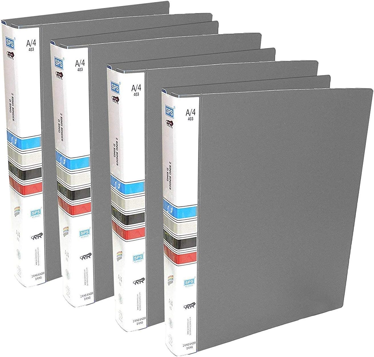 SPS Presents Plastic File Folder 403 2D Ring Binder A4 Size Tough & Durable Ring Binder Box Board File - 4pk (Grey)