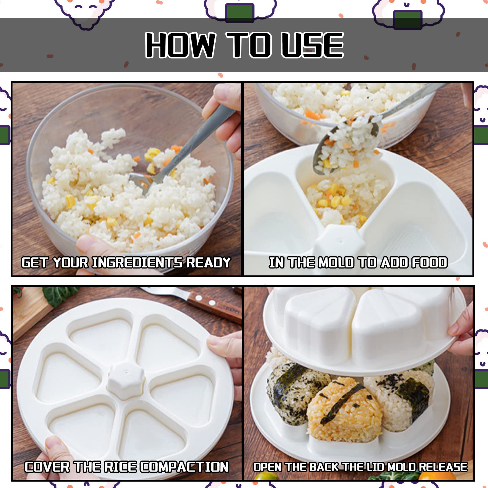 Moule à Onigiri Triangle Japonais - Anti-adhésif, Qualité Alimentaire, Pour Maison Et Restaurants - Facile à Nettoyer, Crée Des Boulettes De Riz Parfaites