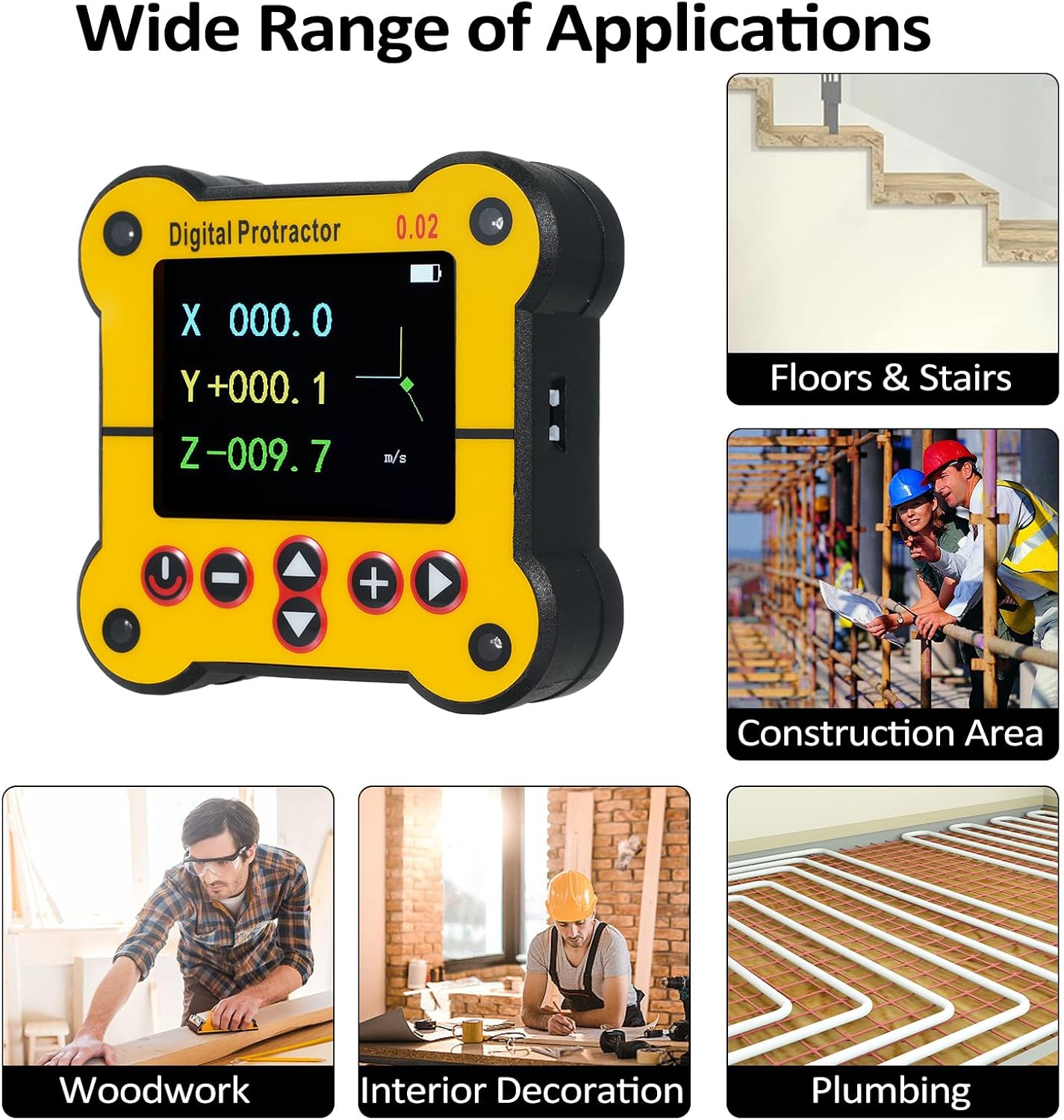 Digital Protractor Electronic Level and Angle Gauge Angle Finder Tool Protractor Inclinometer Dual Axis Level 0.02°Resolution Woodworking Tools for Construction Woodworking and Machinery
