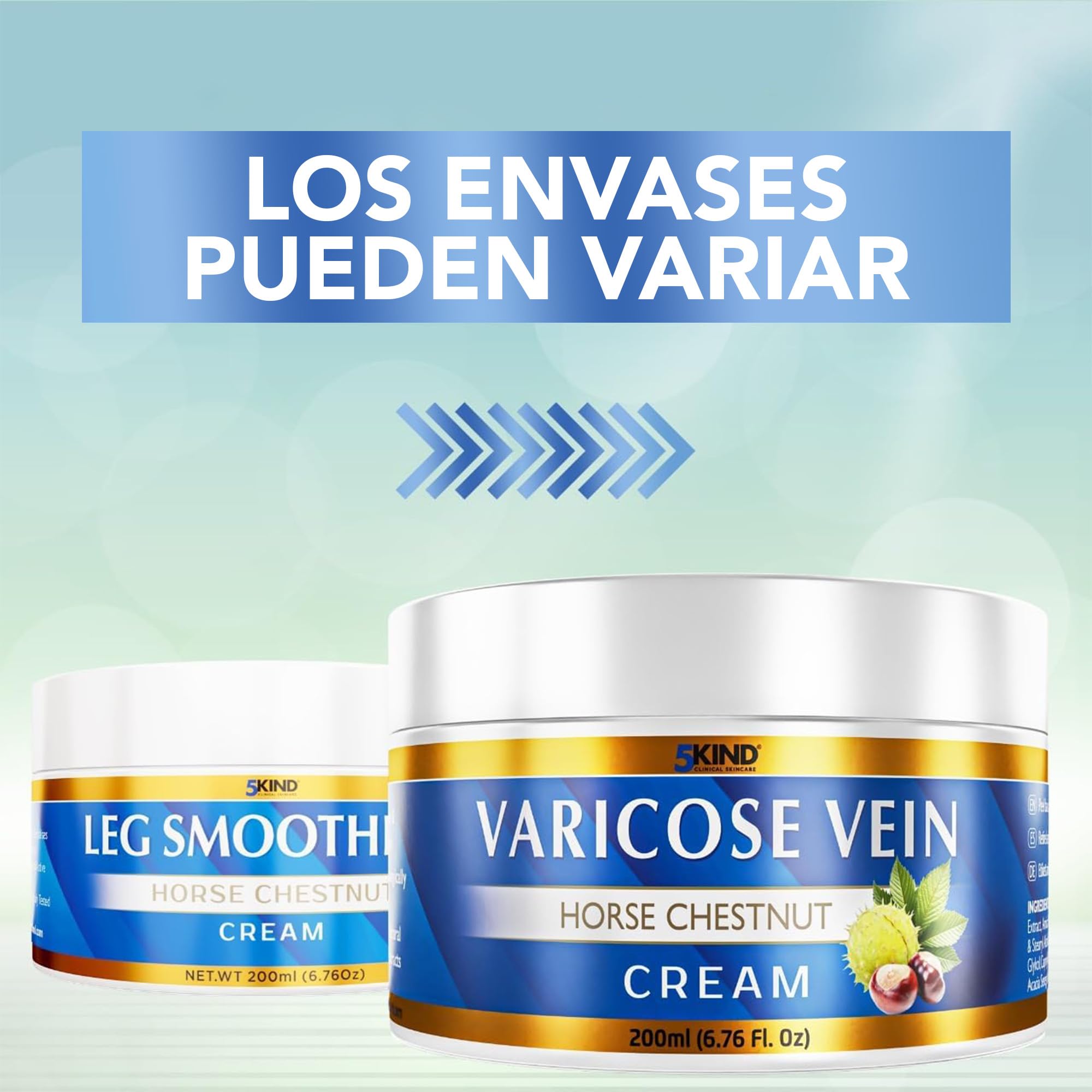5Kind Crema profesional para varices 200 ml- El embalaje puede variar - Tratamiento para piernas cansadas - Crema de castaño de indias – Más de 7 ingredientes naturales activos