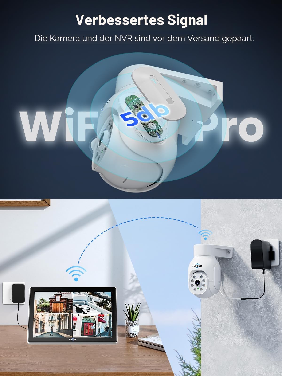 [5MP+1TB] Hiseeu Überwachungskamera Set Aussen WLAN mit 10''Monitor 10CH Wireless NVR,4 Pcs 5MP PTZ WiFi Kameras mit 2-Wege Audio,Farbe Nachtsicht,Fernanzeige,App&Mail Alarm,1TB HDD Inklusive