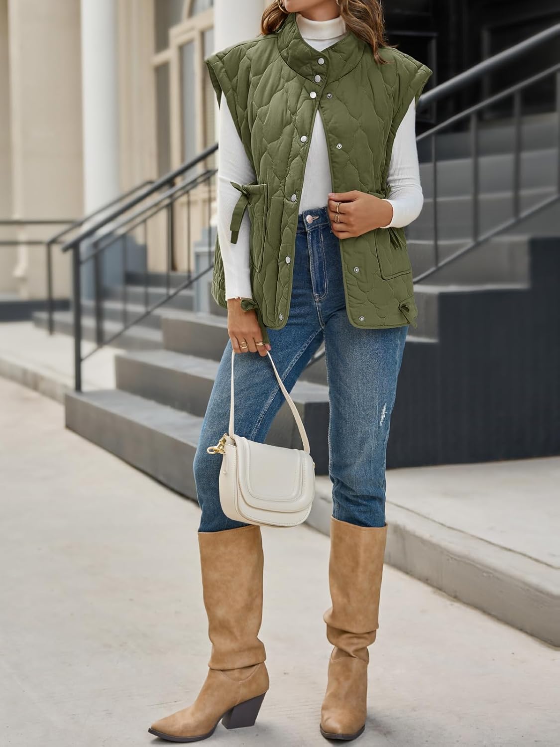 Cicy Bell Womens Puffer Quilted Vest Lightweight Stand Collar Cap Sleeve Jackets Button Down Padded Gilet Winter Outerwear - Image 6