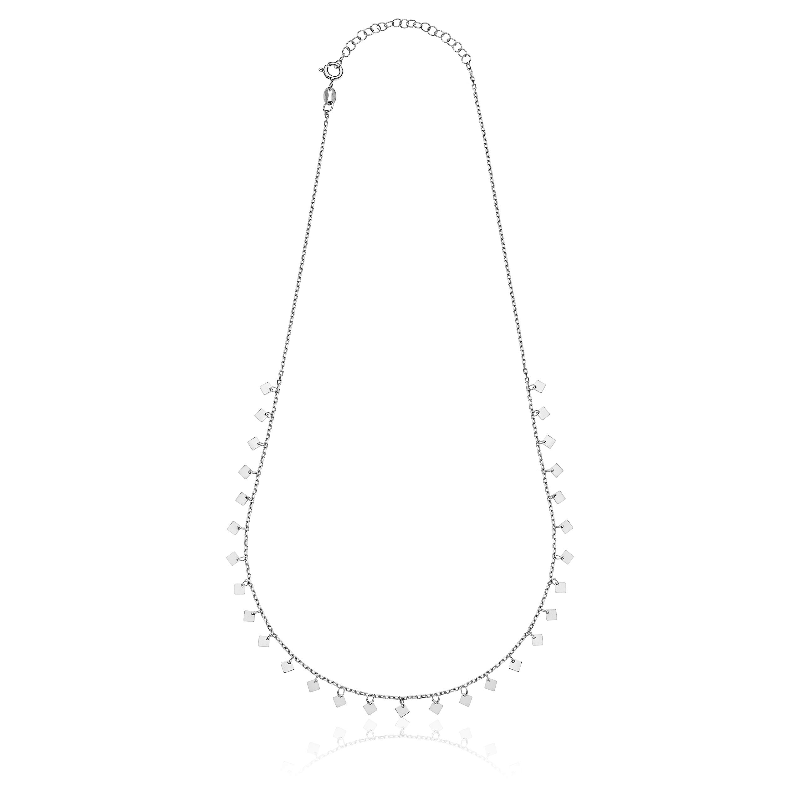 AKA Gioielli® - Collar Mujer Plata de Ley 925 Rodio con Pequeños Colgantes Cuadrados, Delicado Collar para Chica