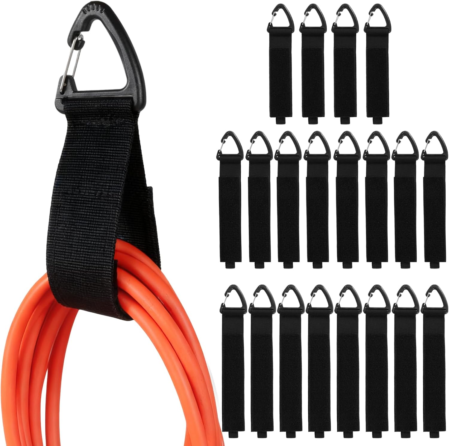 20-Pack Heavy Duty Storage Straps (4S/8M/8L), Extension Cord Organizer & Cable Hanger with Triangle Buckle, 50 lbs Capacity Hook and Loop Wrap for Hose, Rope, RV and Garage Organization, Black