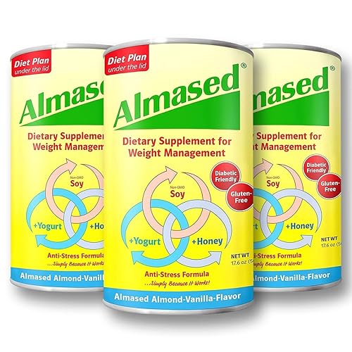 Almased Batido de reemplazo de comida de vainilla, polvo de proteína de base vegetal alta glucémica y de bajo índice glucémico, suplemento de apoyo