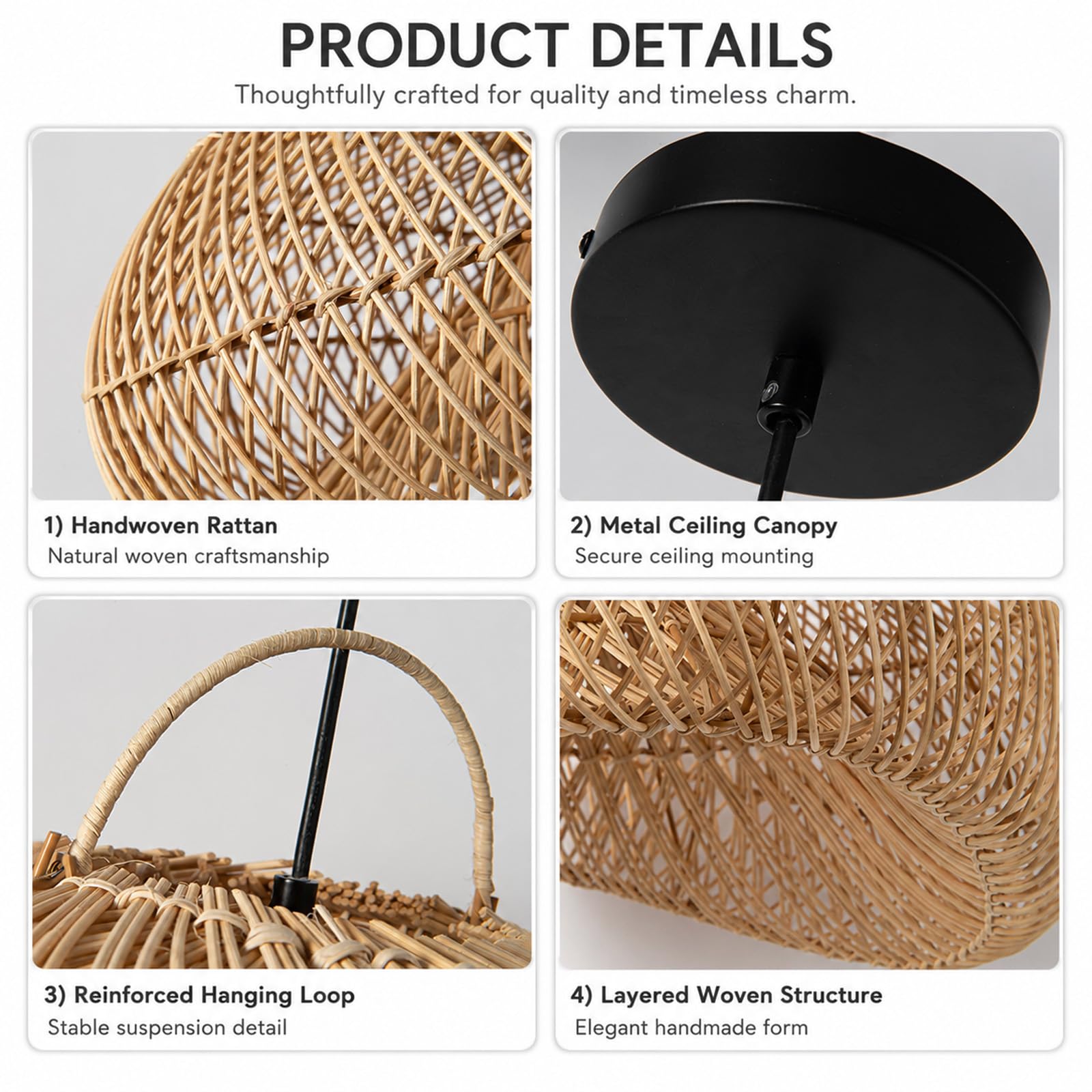 Alpinaluz Lampa Wisząca Sufitowa E27 Naturalny Rattan Jak Wiklina 50 cm