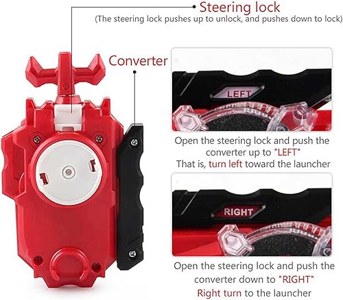 Vista 6 de DYT Bey Battle Evolution Blade Turbo God Bay Booster Superking B-174 02 Helios Volcano Gyro Starter con Sparking Wire Bey LR Launcher Set rojo