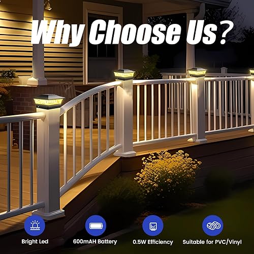 Miniatura 4 de APONUO Paquete de 12 luces solares para tapa de poste de 4 x 4, 5 x 5, 6 x 6 pulgadas, vallas de madera y vinilo - IP65 impermeable,