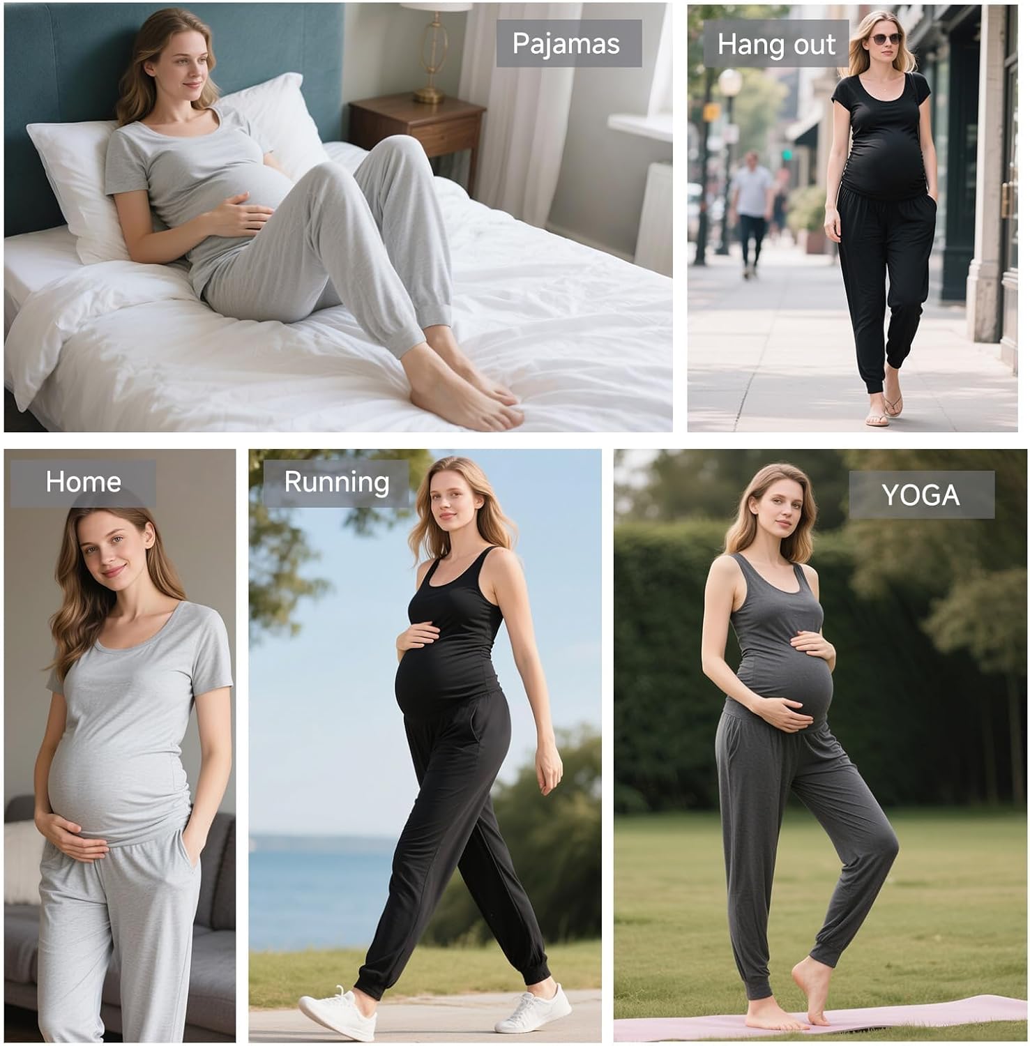 Maternity Pajama Pants Bamboo Viscose Pregnancy Lounge Pants Soft Stretchy Loose Comfy Bottoms with Pockets - Image 6