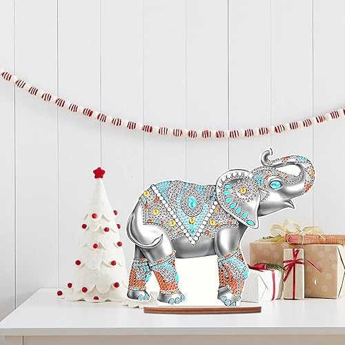 Miniatura 4 de Kit de adornos de mesa de pintura de diamantes de animales, elefante, arte de diamante 5D, decoración de escritorio, cuentas especiales por número,
